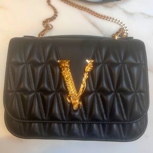 BRAND NEW VERSACE VIRTUS TOP HANDLE SHOULDER BAG - black leather - never worn